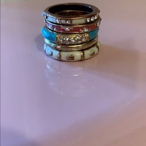 Set of 5 stackable enamel/gold/faux diamond rings